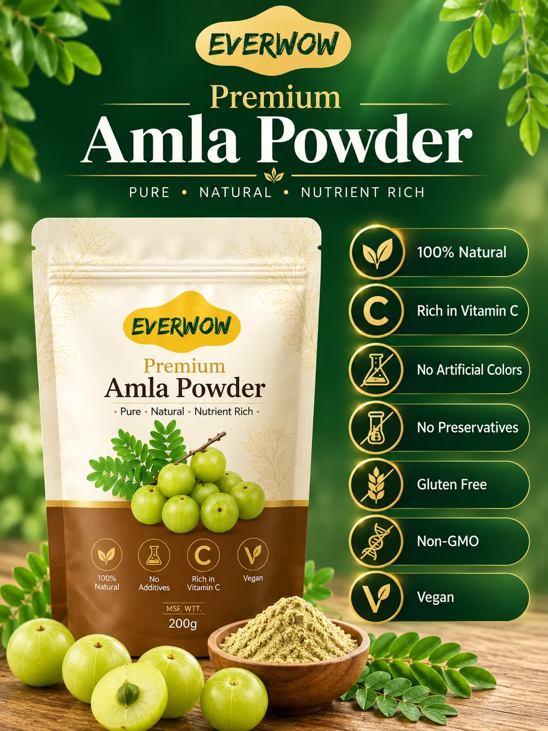 Premium Amla Powder Lifestyle EVERWOW Premium Amla Powder for Smoothies, Juice, Tea and Healthy Recipes