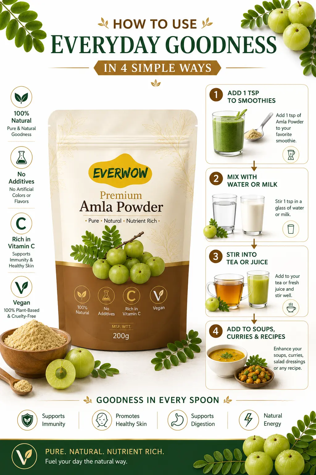 100% Pure Amla Powder 100% Pure Indian Amla Powder with No Additives, No Preservatives and Vegan Formula